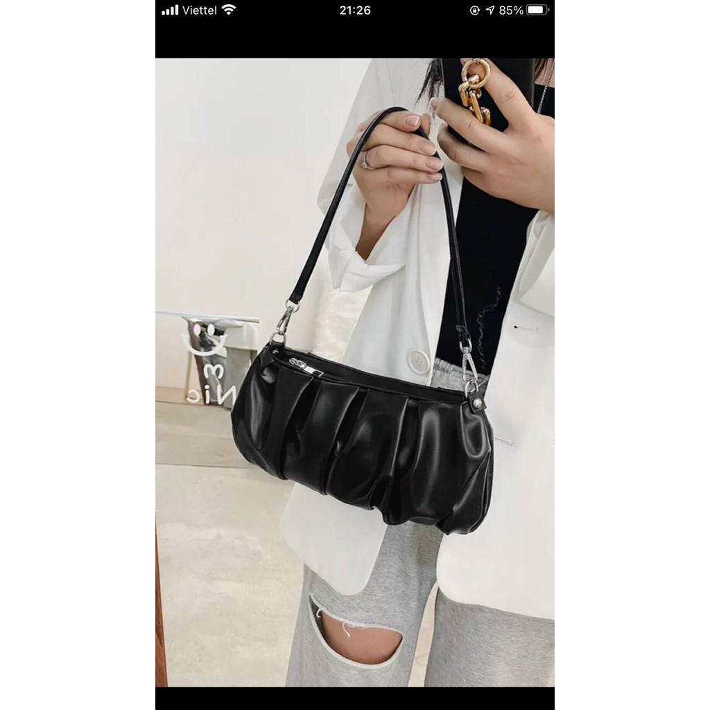 Túi xách nữ đeo chéo, túi đeo vai da xếp ly thời trang