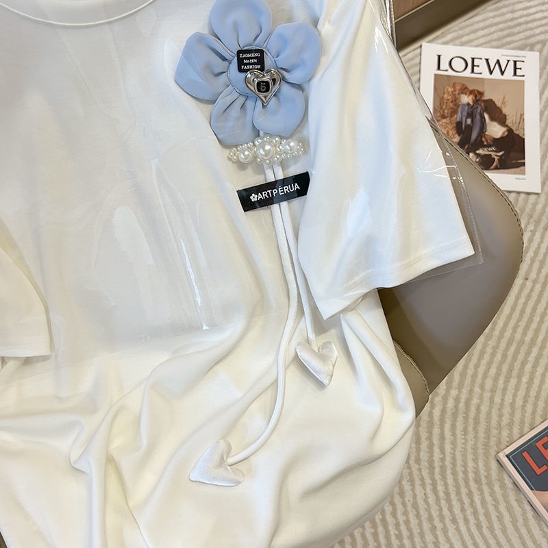 Áo Thun Trắng Tay Ngắn Dáng Rộng In Họa Tiết Hoa Thời Trang Mùa Hè Cho Nữ