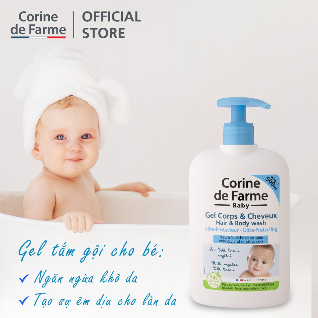 CORINE DE FARME tắm gội cho bé - Corine de Farme ULTRA-PROTECTING HAIR & BODY WASH cho da khô, nhạy cảm 500ml | BigBuy360 - bigbuy360.vn