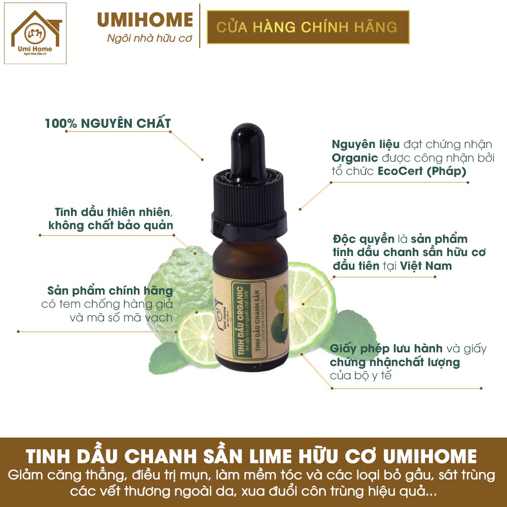 Combo 3 lọai tinh dầu UMIHOME gồm Chanh Lime, Cam Hương, Quýt  (10mlx3) hữu cơ nguyên chất