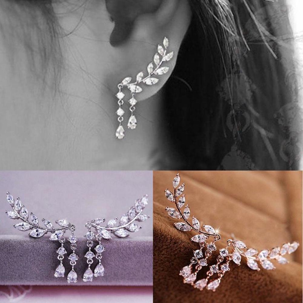 1 Đôi Bông Tai Hình Chiếc Lá Gắn Đá Thời Trang Cho Nữ