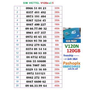 Sim Viettel v120n số đẹp 5 120gb data (2gb x 30 ngày), gọi miễn phí