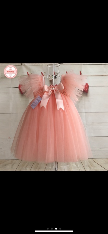Váy công chúa cho bé gái màu hồng cánh tiên kèm băng đô