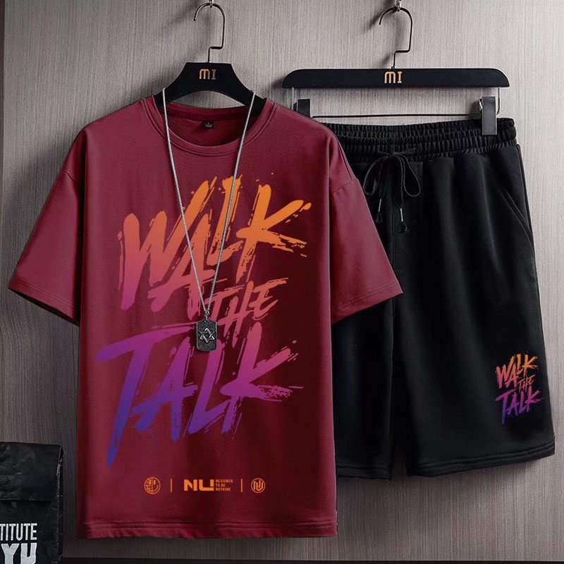 Bộ Đồ Thể Thao 2 Món Áo Thun Tay Ngắn Dáng Rộng In Chữ M-8XL Kiểu Hàn Quốc Thời Trang Mùa Hè Cho Nam