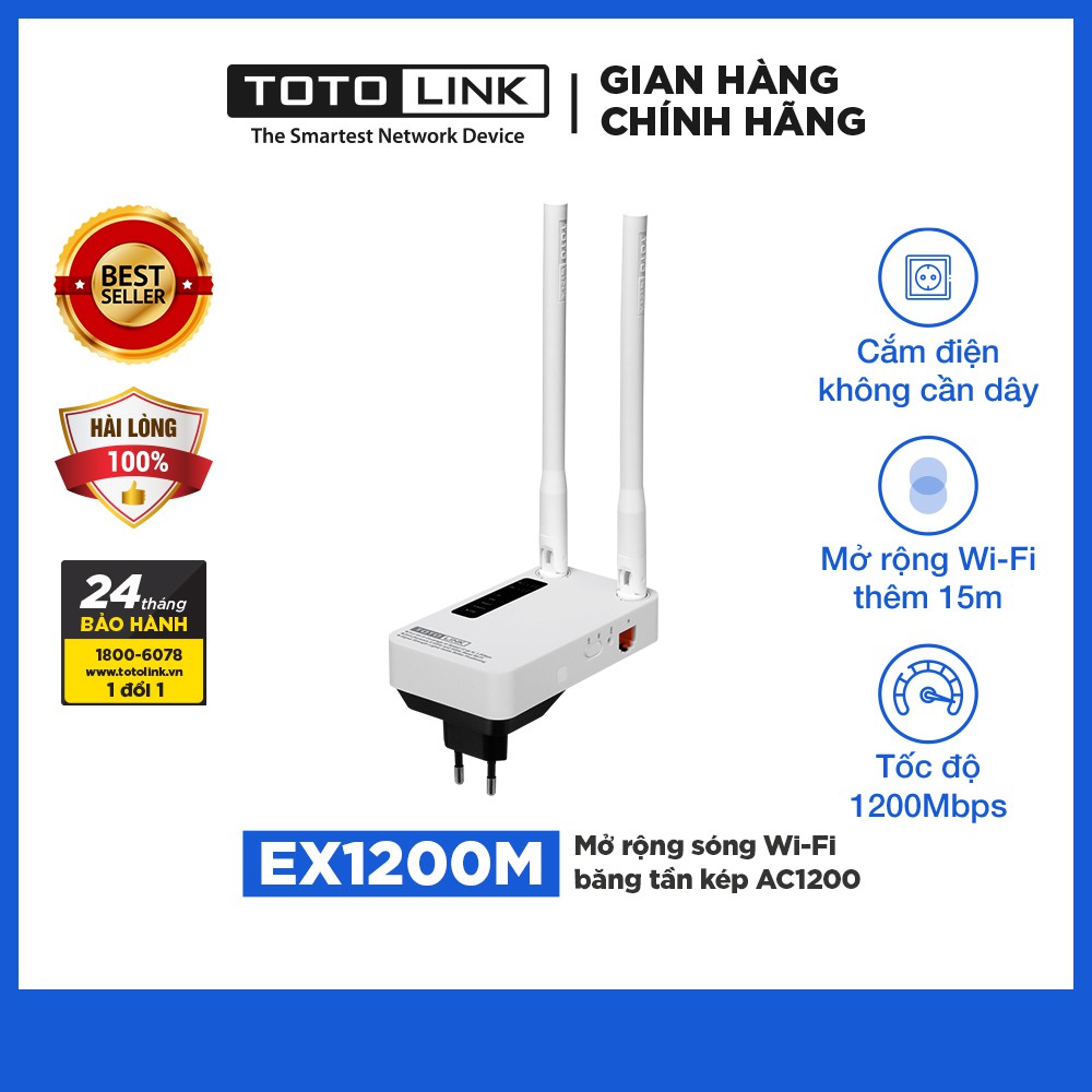 [Mã LTP50 giảm 50000 đơn 150000] Kích sóng wifi repeater băng tần kép chuẩn AC 1200Mbps TOTOLINK EX1200M