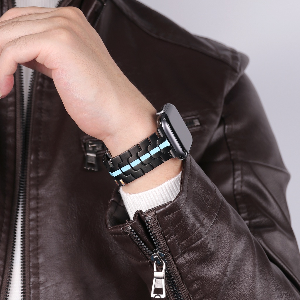 Dây đeo JANSIN kiểu Iron Man thích hợp cho Apple Watch 7 45mm 41mm 44mm 42mm 38mm 40mm Iwatch Series 7 6 Se 5 4 3