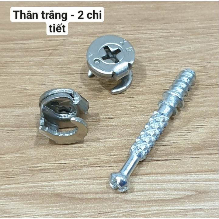 Ốc Cam Liên Kết Gỗ Thân Thép Trắng, Chốt Đỡ Kệ Cài Âm Chốt Hãm Đợt Loại Dài 2 Chi Tiết Và 3 Chi Tiết Thành Phần BLUKA