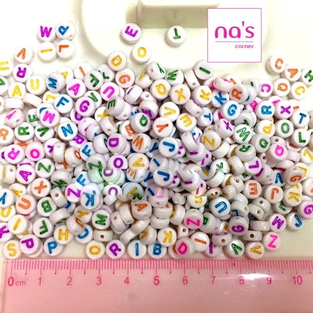 25gr hạt nhựa dẹp in chữ dùng xâu vòng