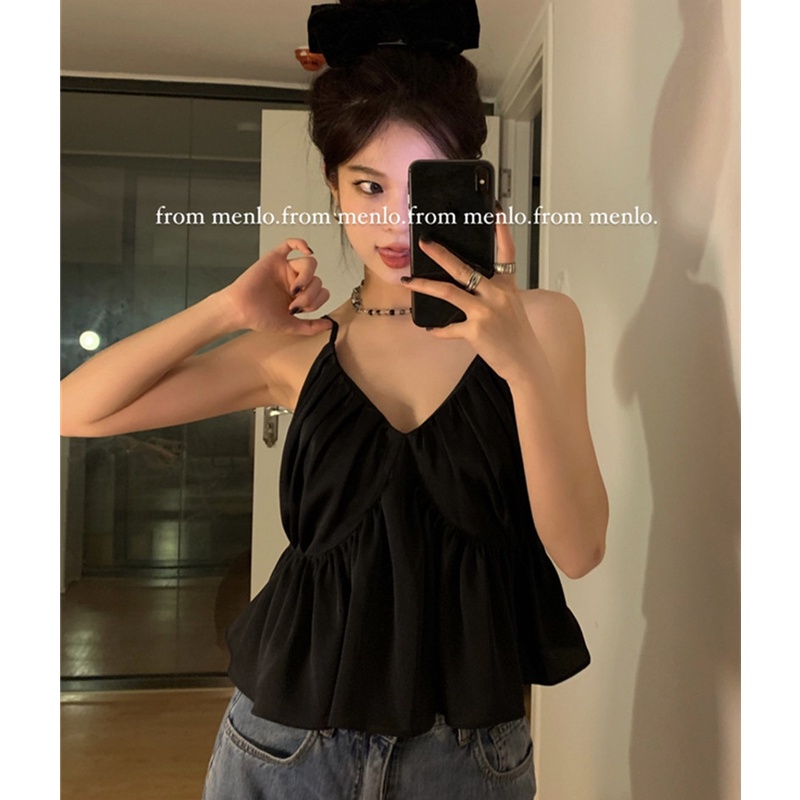 Áo Hai Dây Cổ Chữ V Xếp Ly Quyến Rũ Thời Trang Hè Cho Nữ