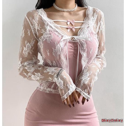 Áo Khoác Cardigan Tay Dài Buộc Dây In Họa Tiết Hoa Quyến Rũ Dành Cho Nữ Y2K