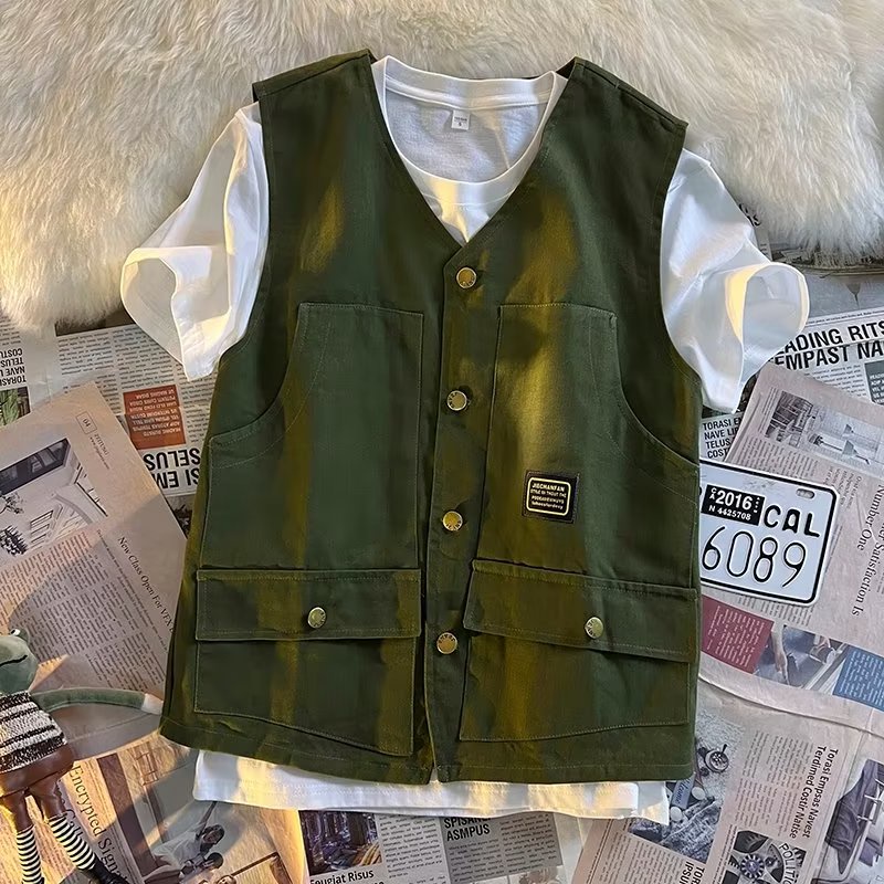 Áo Khoác Ghi Lê Cotton Nhiều Túi Thời Trang Cho Nam