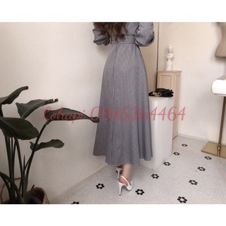 VÁY DÀI THẮT EO, CỔ TAY PHỐI