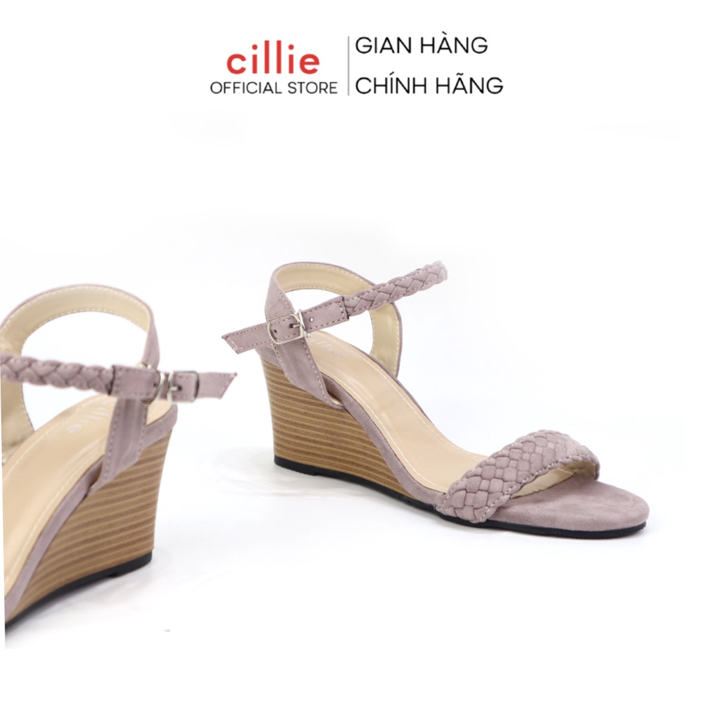 Giày sandal đế xuồng nữ quai ngang bính điệu đà đế cao 7cm đi làm đi chơi Cillie 1214