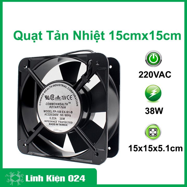 Quạt tản nhiệt 15x15x5.1cm điện áp 220VAC làm mát, tản nhiệt máy