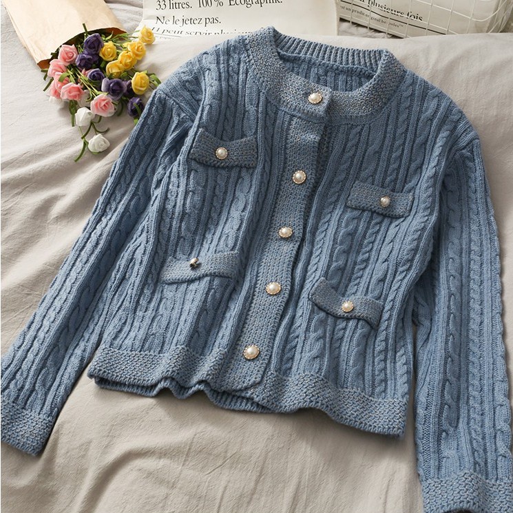 NUZIRO  Áo khoác len cardigan  dài tay thời trang Hàn Quốc cho nữ