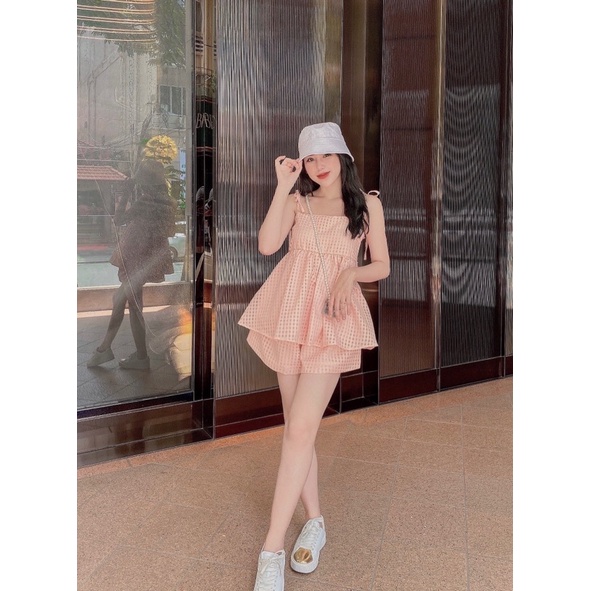 Set áo dây + short ô vuông 2 màu