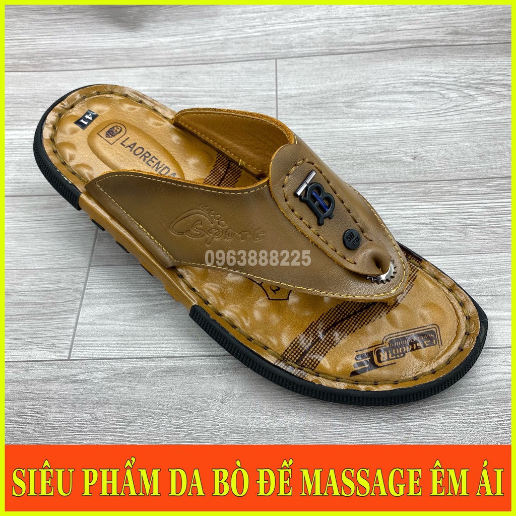 Dép Da Nam Cao Cấp Chất Liệu Da Bò Nhập Khẩu Nguyên Tấm - Đế Massage Êm Ái - Phong Cách Trẻ Trung Hiện Đại DE001