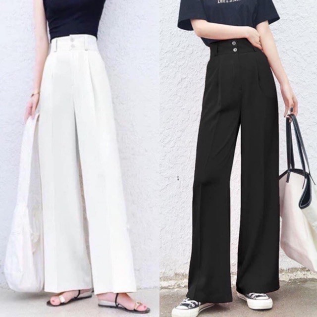 {FREESHIP+Qùa} Quần Culottes Ống rộng cạp cao hai cúc