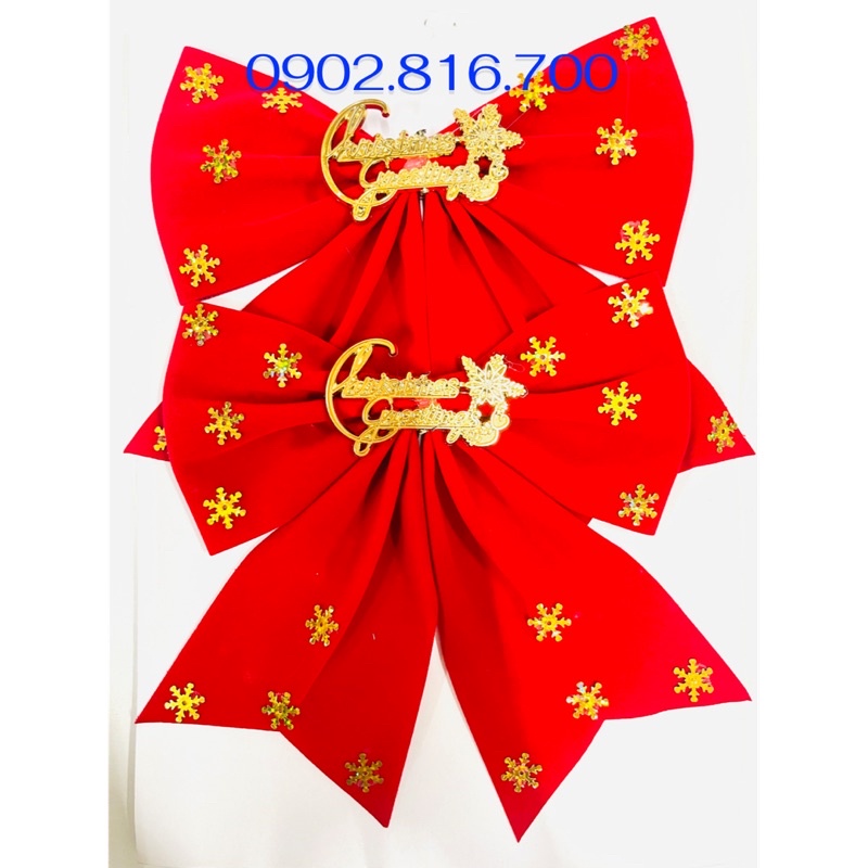 Sét nơ đỏ đính bông tuyết vàng phụ kiện trang trí cây thông noel giáng sinh lễ tết sinh nhật sự kiện