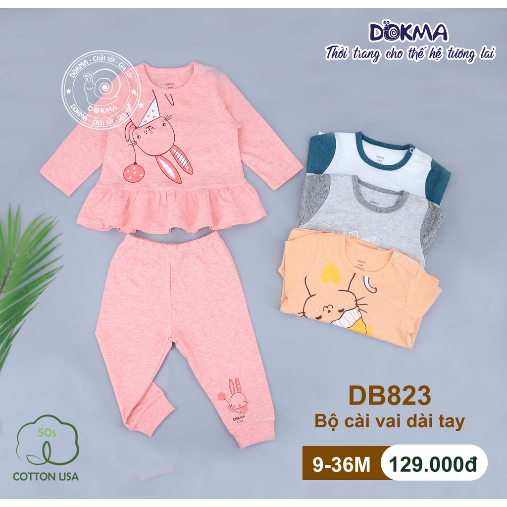 DB823 Bộ dài tay cài vai Dokma vải cotton mỏng cho bé (9-36M)