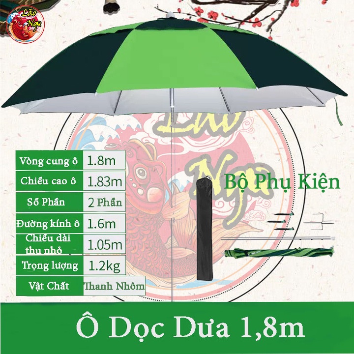 {Giá Rẻ} Ô Câu Cá Ô Dù Che Nắng Mưa Hình Xanh Dọc Dưa, Giọt Nước 1.8m Siêu Bền Đẹp
