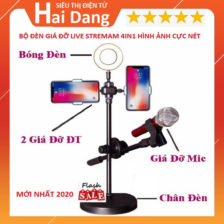 Combo Bộ Đèn 4in1 Và Mic C7 Livestream, Giá Đỡ Đèn Led Thay Đổi 3 Mầu Model 2020