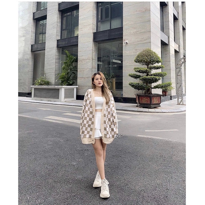 Áo Khoác Cardigan Ô Vuông M2132 ( Ảnh Thật )-Violet | BigBuy360 - bigbuy360.vn