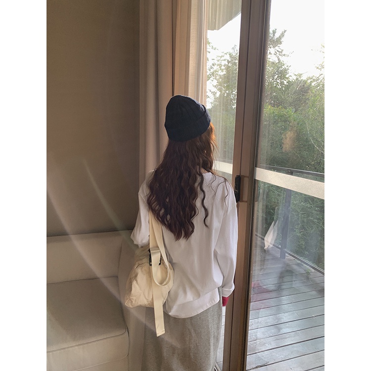 Áo thun nữ Dài tay Chất Dày dặn Thu Đông Cổ tròn Form rộng Ulzzang Hàn Quốc Áo phông nữ Tay dài Cotton Thời trang