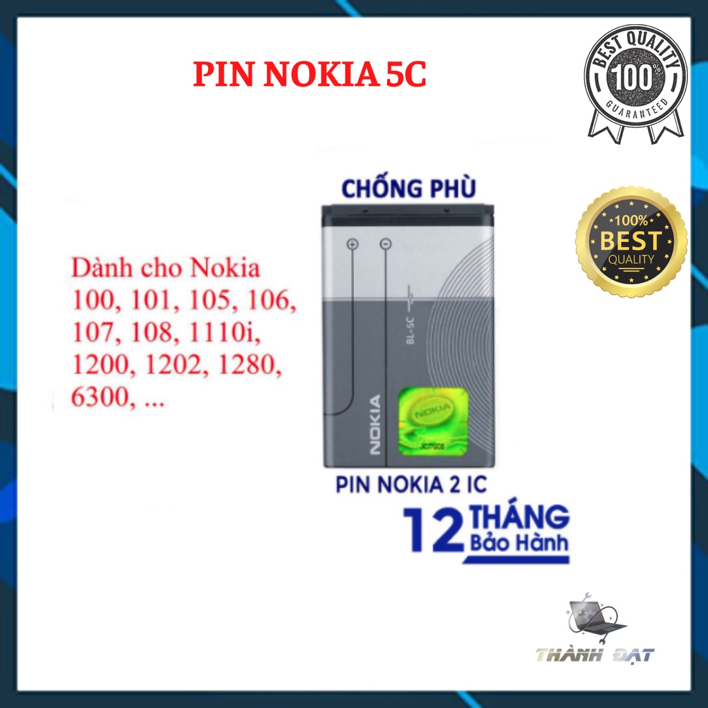 Pin nokia Bl 5C (2 ic chống phù) Cho Nokia 1280, 110i...