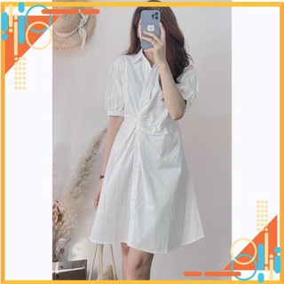 Đầm - Váy sơ mi dáng A chéo bụng tay bồng mới