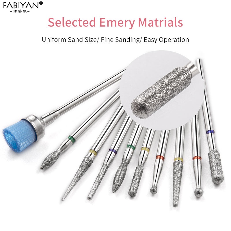 Set 10 đầu mài móng FABIYAN loại bỏ biểu bì và sơn gel UV acrylic cho máy mài điện kèm hộp đựng