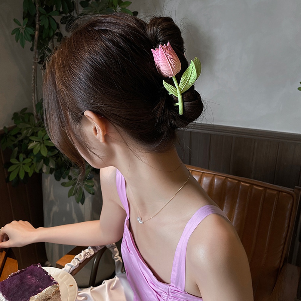 Kẹp Tóc Hình Hoa Tulip/Cá Mập/Cá Mập Màu Hồng Sáng Tạo Cho Nữ