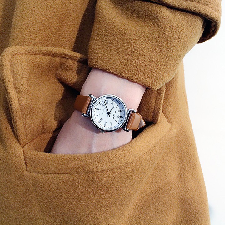 Đồng hồ nữ mặt tròn dây da 5 màu đa dạng CD14 Bán lẻ giá sỉ