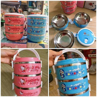 Hộp Cơm, Cặp Lồng Giữ Nhiệt 3 Tầng Làm Bằng Inox hàng Cao Cấp Sạch Sẽ Gọn Gàng Dễ Vệ Sinh, Hình Doremon