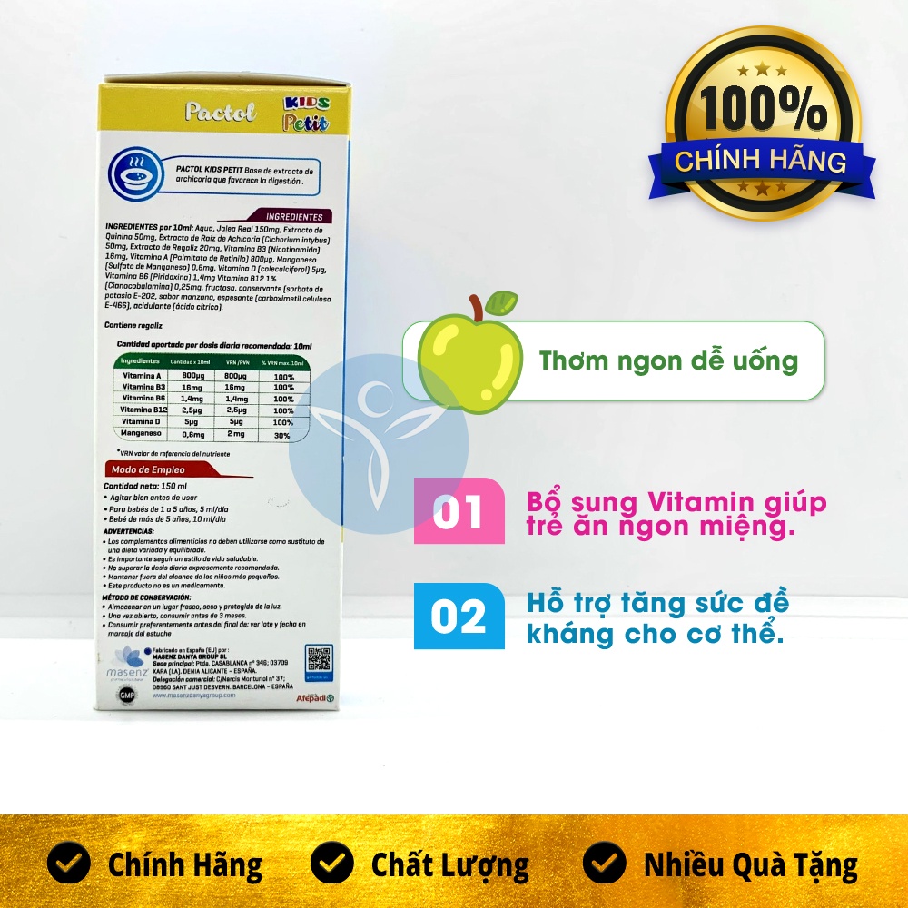 Pactol Kids Petit Giúp Bé Ăn Ngon, Tăng Sức Đề Kháng (150ml) - Nhập Khẩu Chính Hãng CHÂU ÂU