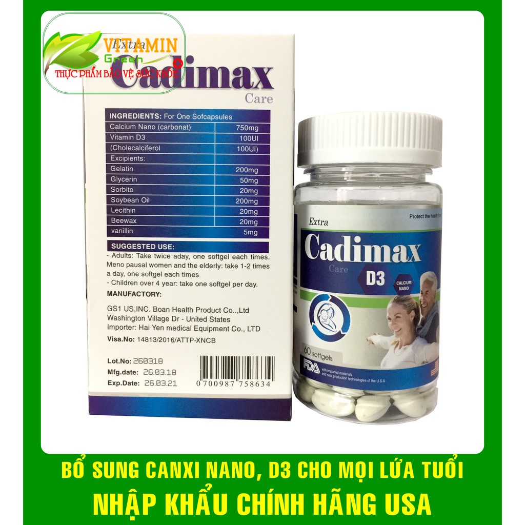 VIÊN UỐNG BỔ SUNG CANXI CADIMAX D3 (60 VIÊN) | NHẬP KHẨU CHÍNH HÃNG USA