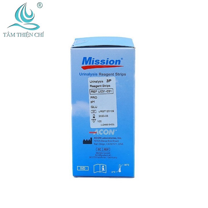 [CHÍNH HÃNG] Que thử nước tiểu ACON Mission 3 thông số hộp 100 test Home