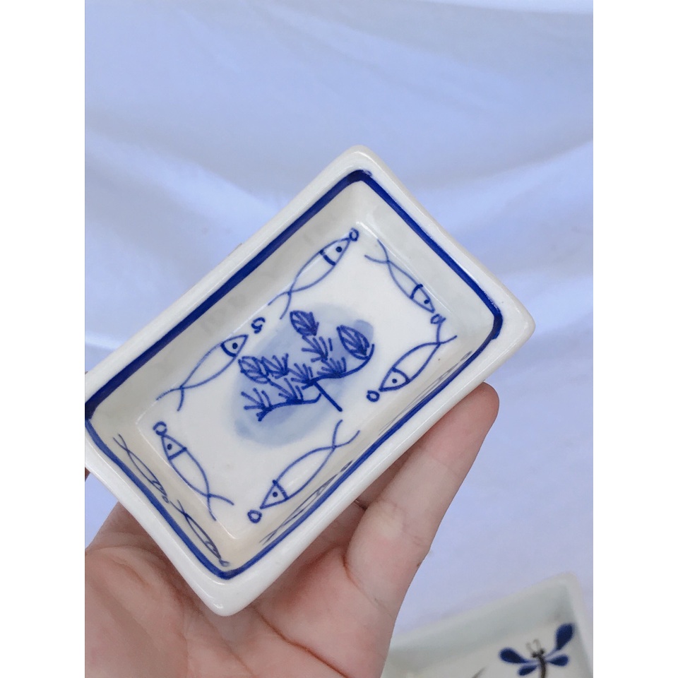 { GỐM VIỆT NAM XUẤT KHẨU} 01 Bát Chấm Hình Chữ Nhật Chất liệu Gốm Sứ Cao Cấp Họa Tiết Vẽ Tay Tinh Tế Kích Thước 9*6*H2cm