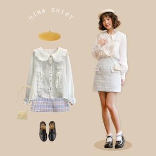 Bleubird áo sơ mi lụa bèo nơ hina shirt