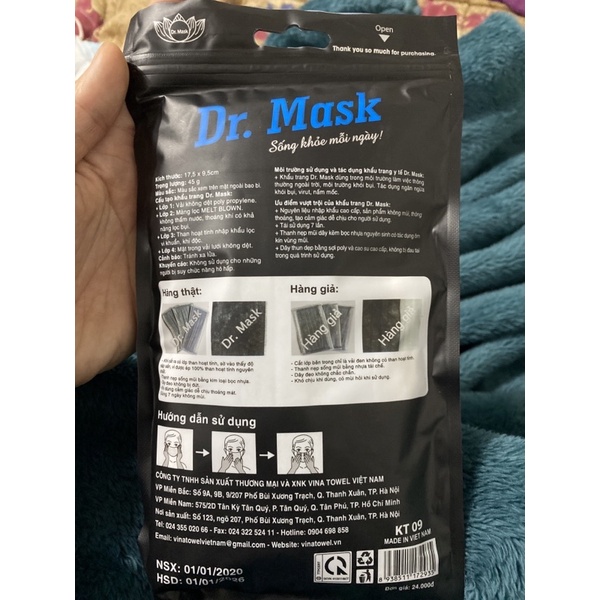 Khẩu trang than 4 lớp túi 10 chiếc (than hoạt tính Dr.Mask)