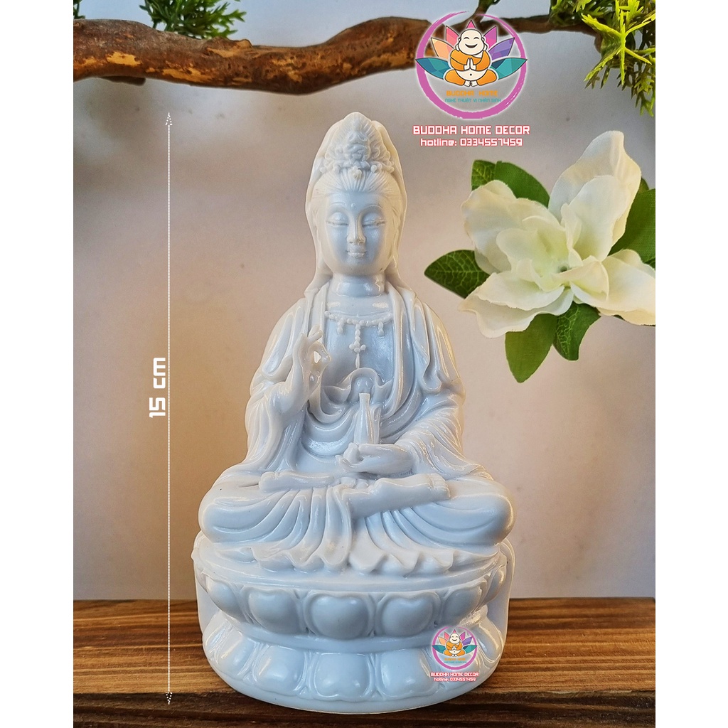 Tượng Mẹ Quan Âm cao 15 cm màu trắng sứ trang trí nội thất nhà cửa, phong thủy, thờ cúng
