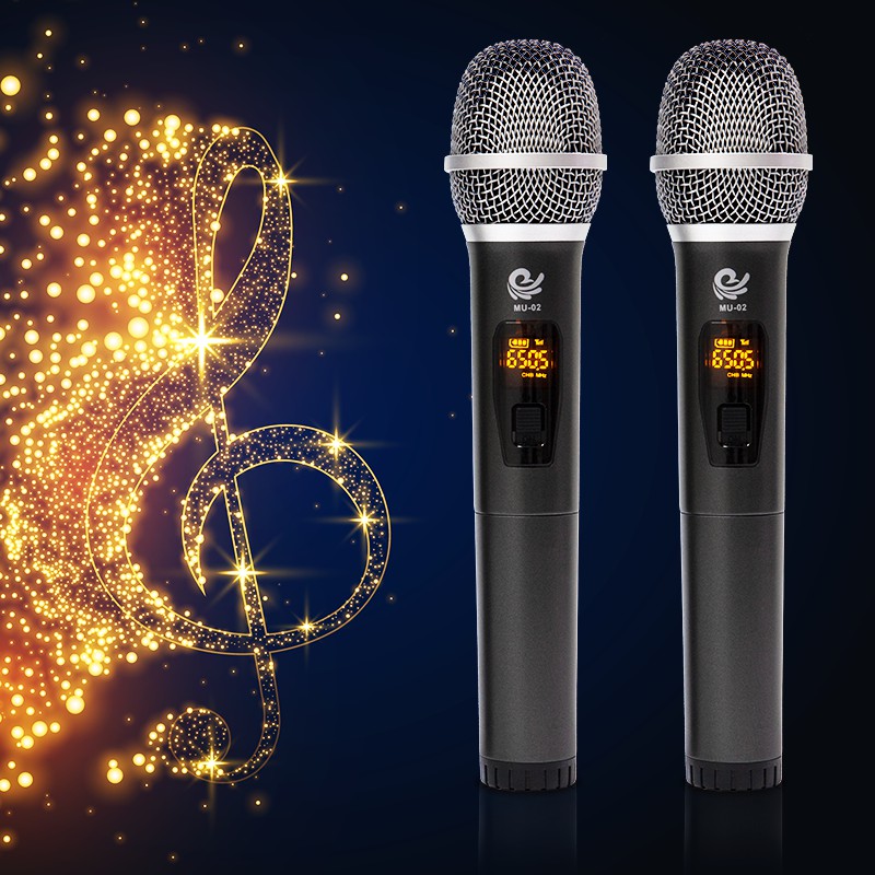 Micro Karaoke, Micro Không Dây MU 02 đen (2 Mic), Chuyên Dụng Cho Loa, Amply,  Đổi Mới Trong 07 Ngày, bảo hành 12 tháng