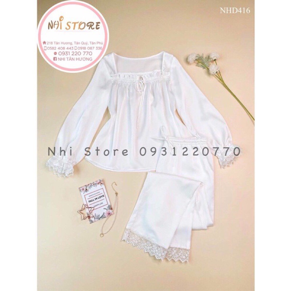 [FREESHIP 50K]SET BỘ NGỦ LỤA -PIJAMA TAY DÀI PHỐI REN CỔ U DỄ THƯƠNG LỤA LATIN NHISTORE FREESIZE DƯỚI 57KG | BigBuy360 - bigbuy360.vn