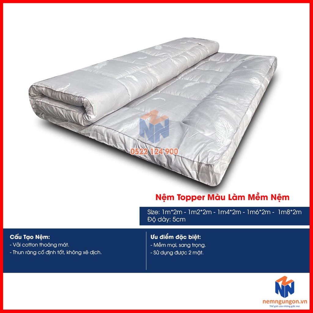 Nệm topper, tấm topper nệm, làm mềm nệm cao cấp - Dày 5cm [Full size] - Giao màu ngẫu nhiên