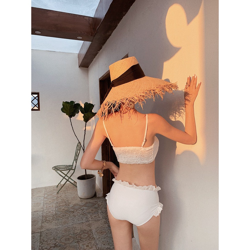 BIKINI bộ đồ bơi nữ đi biển 2 mảnh trắng áo bơi có sẵn mút hoa cúc