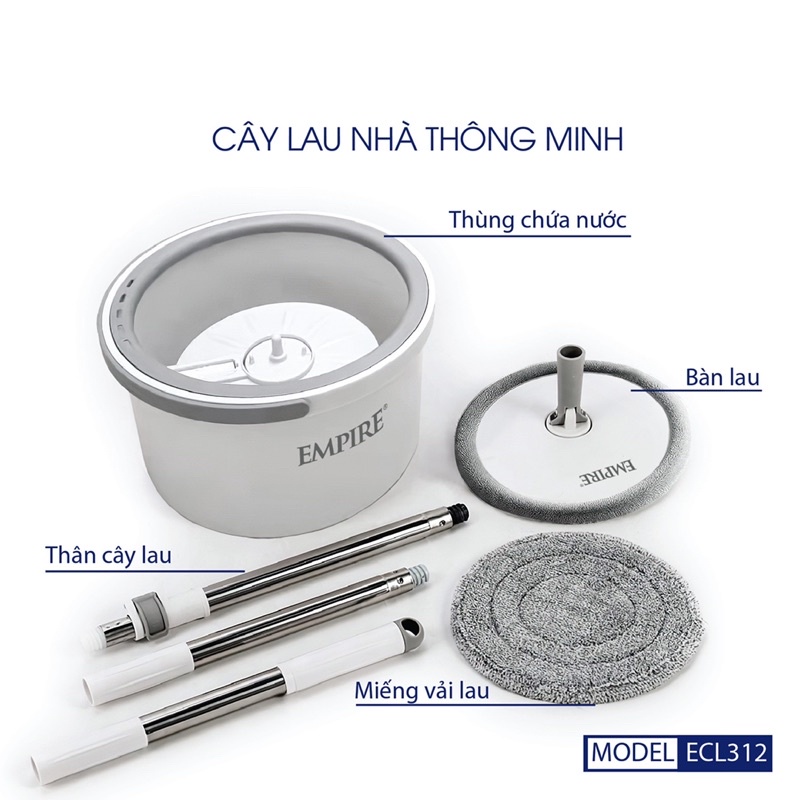 Bộ cây lau nhà tách nước bẩn EMPIRE - (E312) cây lau nhà tách nước bẩn thông minh tự vắt 360 độ, chổi lau nhà