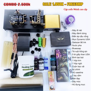 Combo 2 máy xăm cao cấp, cho thợ xăm chuyên nghiệp và thợ mới ra nghề - Máy xăm biến áp sịn