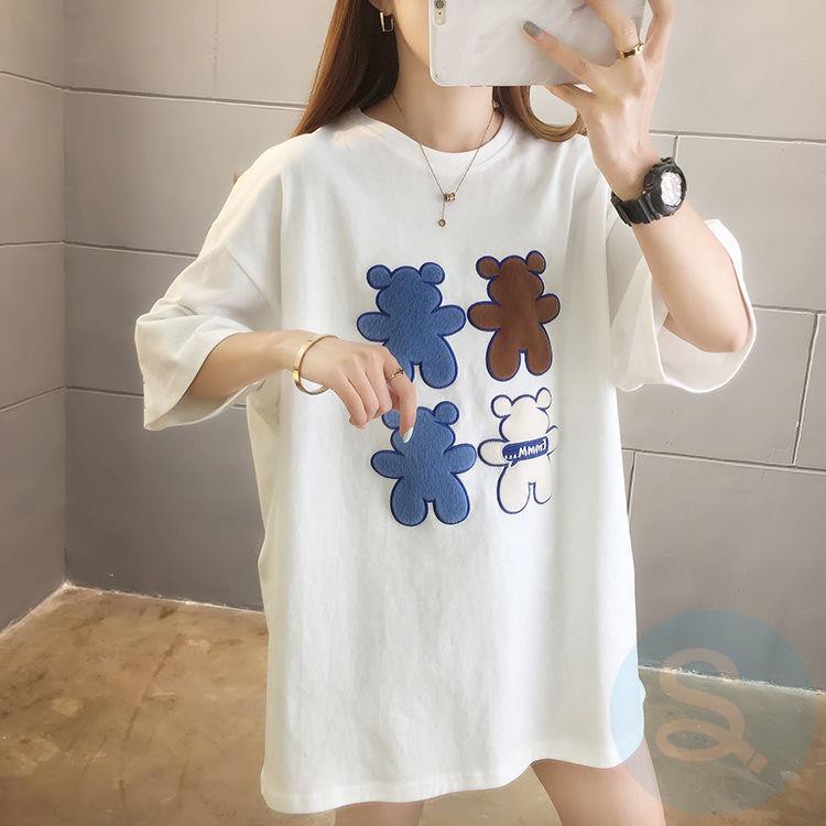 ๑¤Cotton-covered belly slimming plus size women s short-sleeved T-shirt women s new Korean style loose mid-length student shirt ins trend