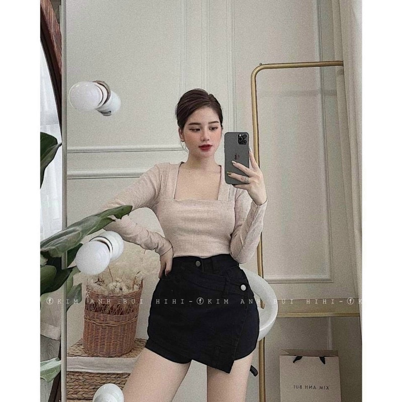 BÁN SỈ ÁO PULL TĂM CỔ VUÔNG 3 MÀU ĐEN / BE / NÂU CHO NỮ