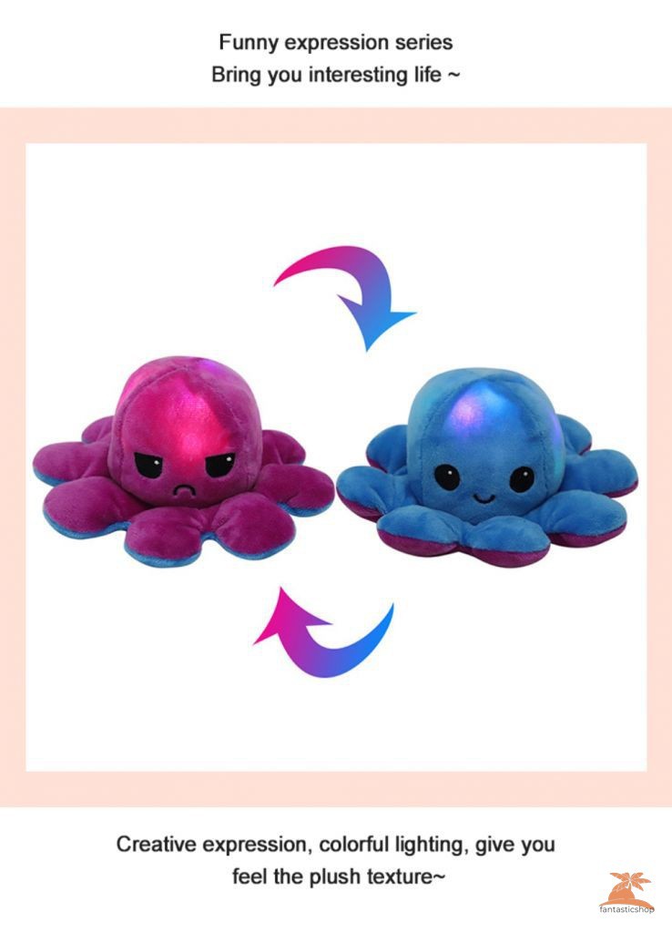 Ready Stock Tik Tok Bạch tuộc nhồi bông cảm xúc - Reversible Octopus plush toy-bạch tuộc cảm xúc Phát sáng sunny1
